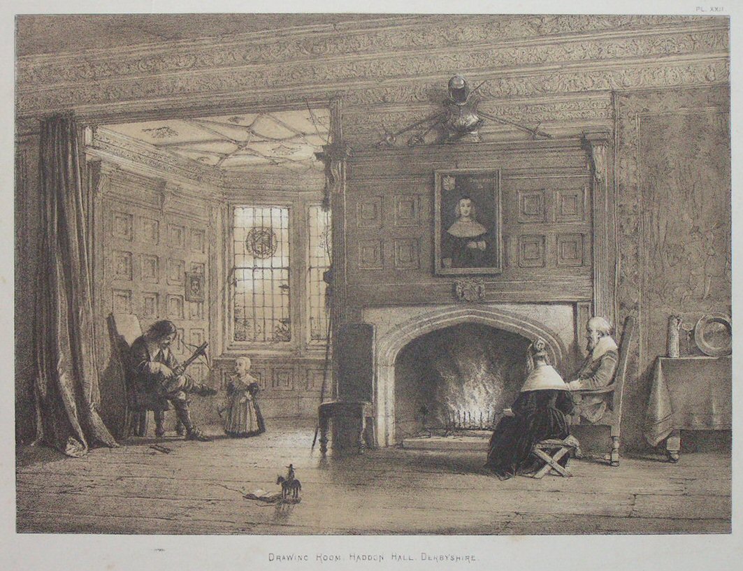 Lithograph - Drawing Room, Haddon Hall, Derbyshire.